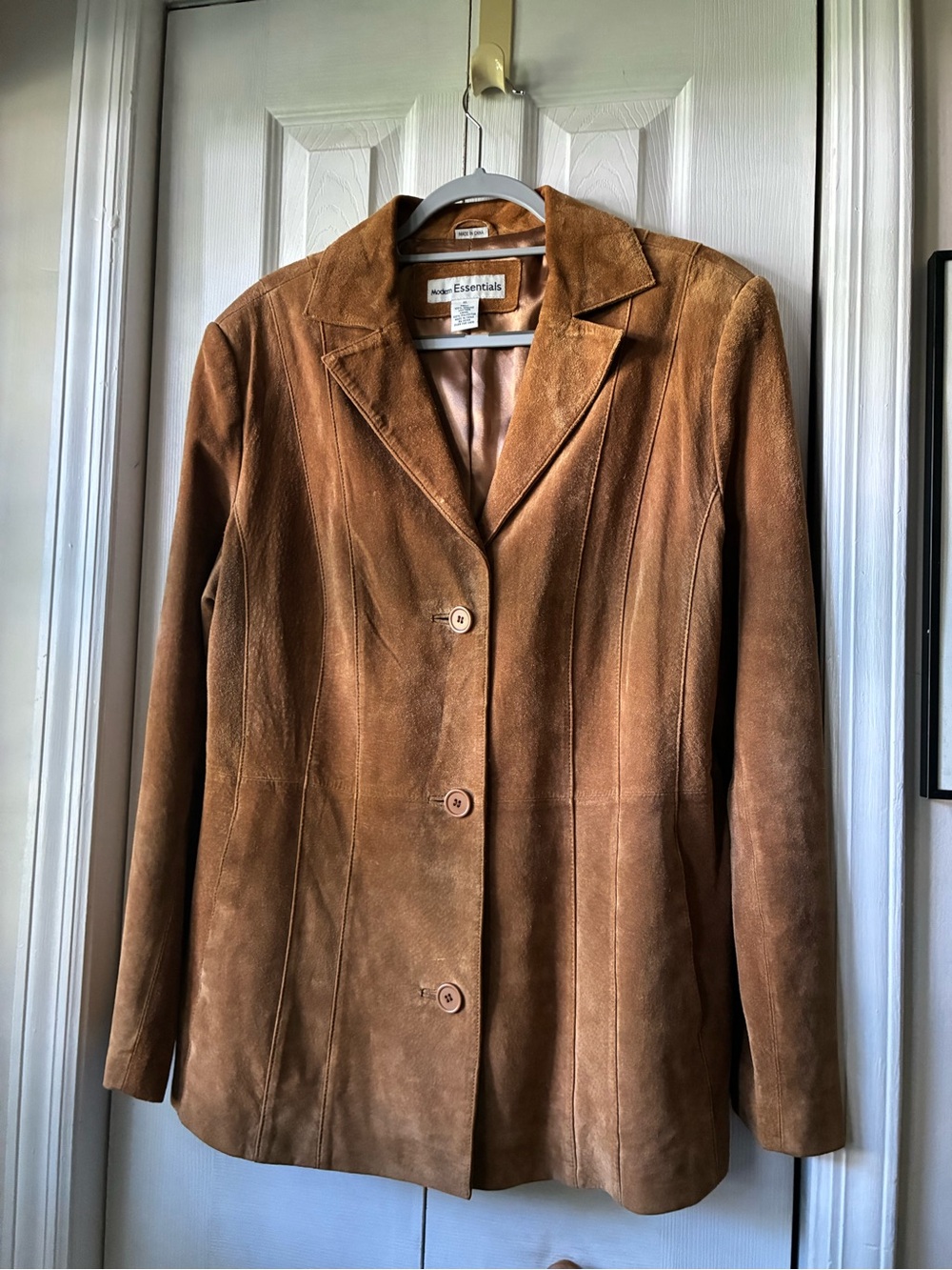 Essentials Brown Suede Tailored Three-Button Blazer
